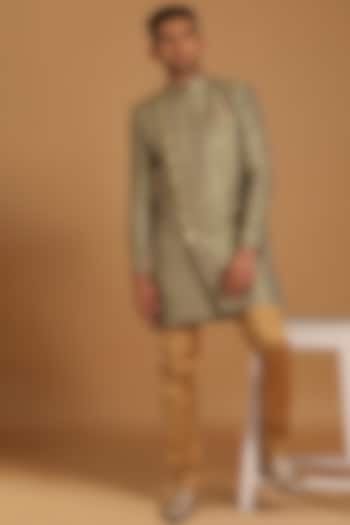 Light Green Art Silk Textured Indowestern Set by Manyavar at Pernia's Pop Up Shop