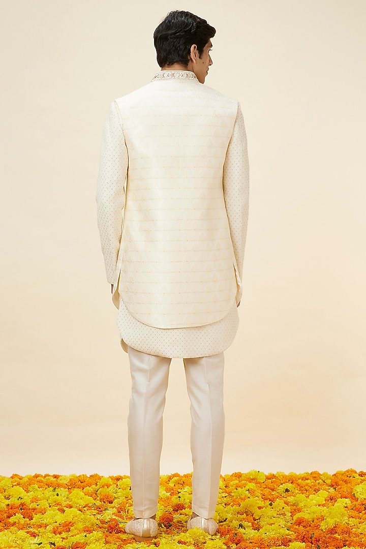 Cream Art Silk Self-Textured Indo Western Set by Manyavar at Pernia's Pop Up Shop