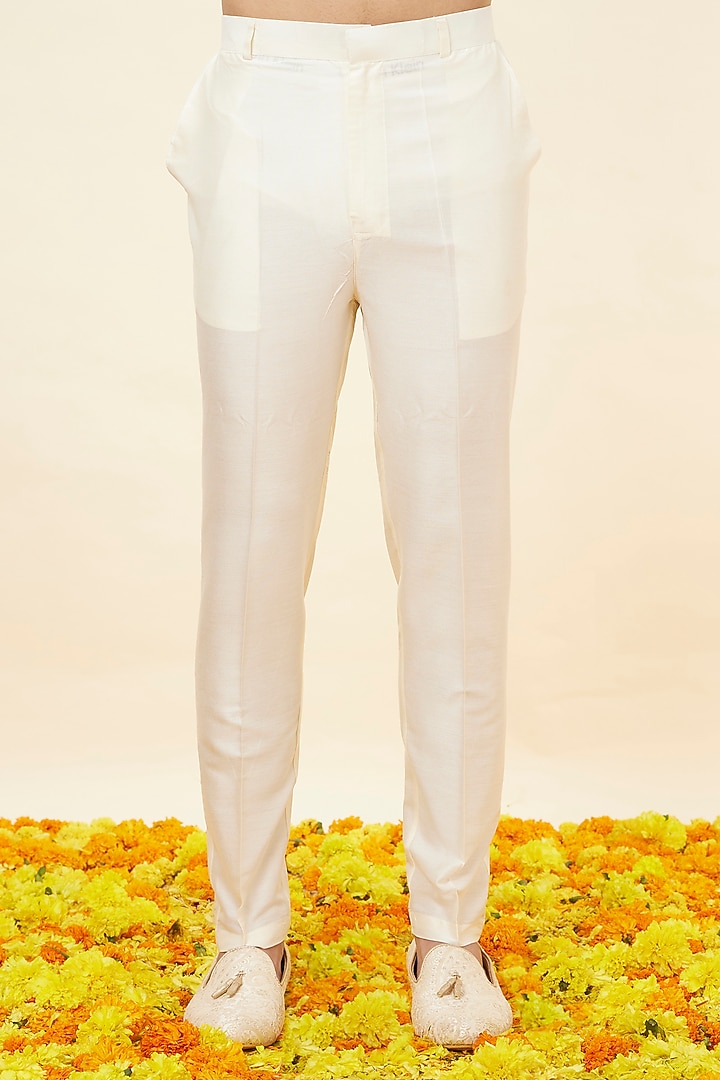 Cream Art Silk Self-Textured Indo Western Set by Manyavar at Pernia's Pop Up Shop