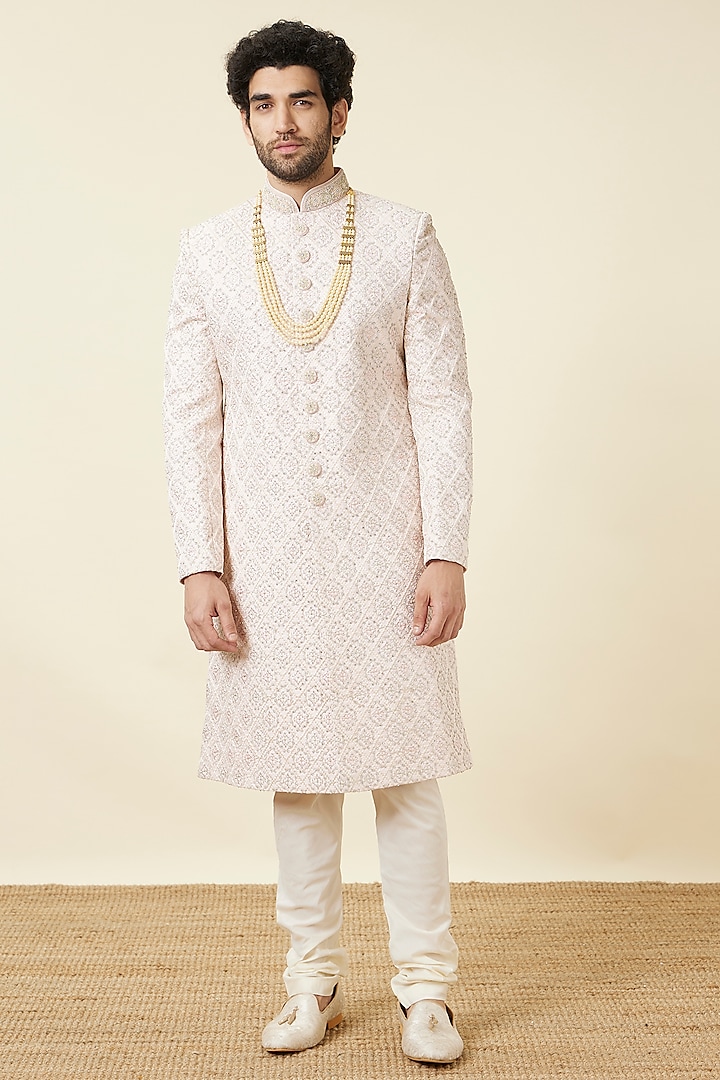 Pink Art Silk Embroidered Sherwani Set by Manyavar