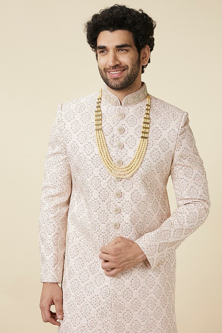 Pink Art Silk Embroidered Wedding Sherwani Set by Manyavar at Pernia's Pop Up Shop
