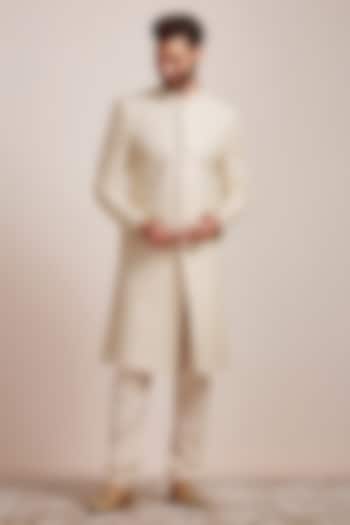 Cream Art Silk Embroidered Wedding Sherwani Set by Manyavar at Pernia's Pop Up Shop