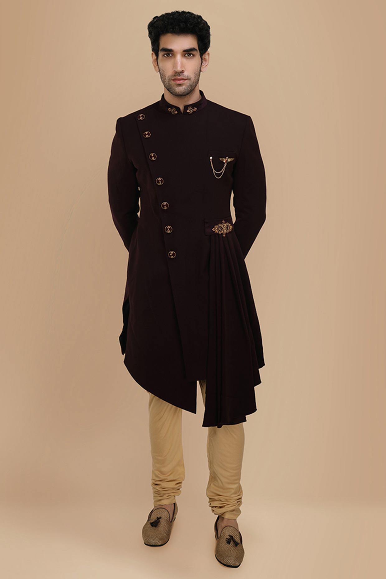 Wine Art Silk Textured Indowestern Set by Manyavar at Pernia's Pop Up Shop