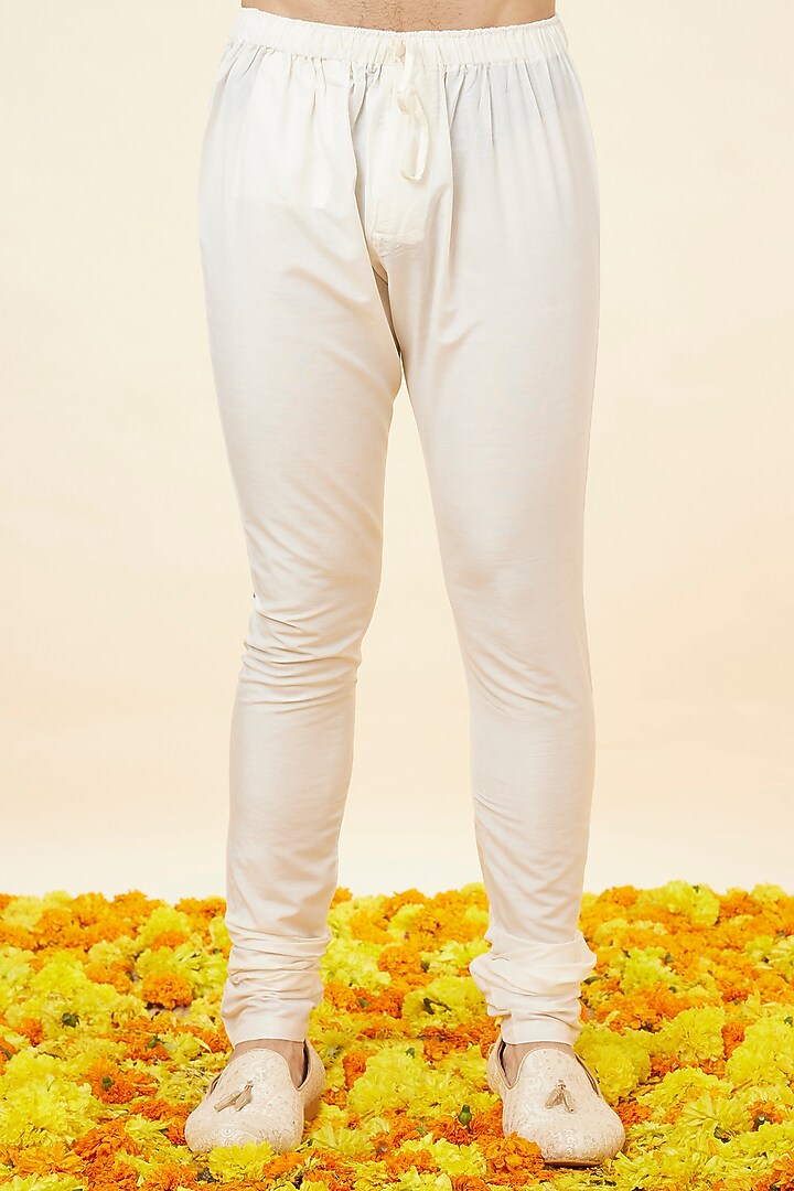 Warm White Art Silk Self-Textured Sherwani Set by Manyavar at Pernia's Pop Up Shop