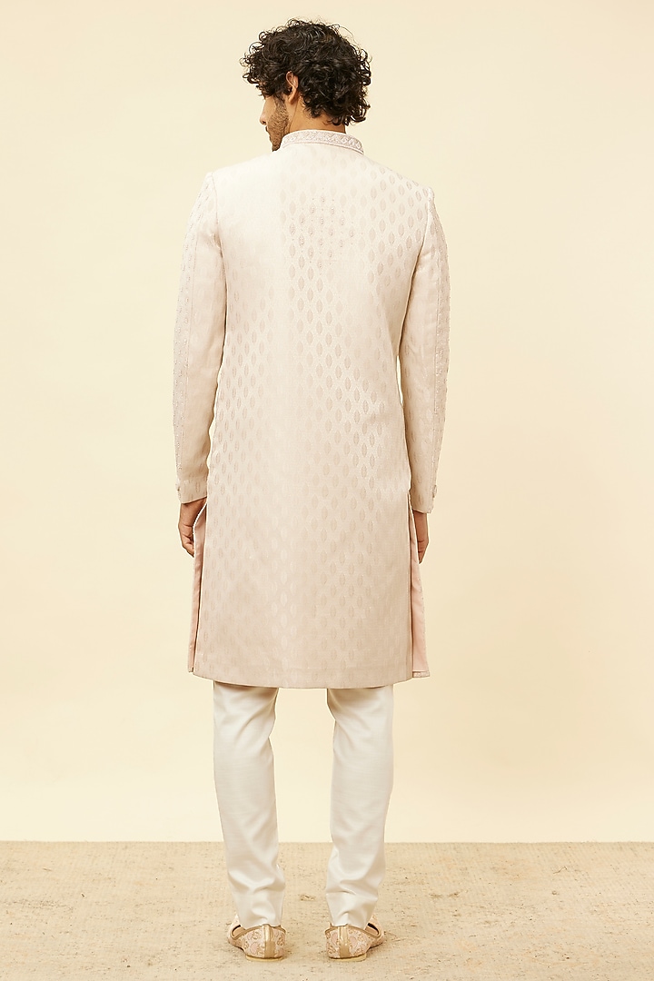 Dusty Pink Blended Rayon Embroidered Wedding Sherwani Set by Manyavar at Pernia's Pop Up Shop