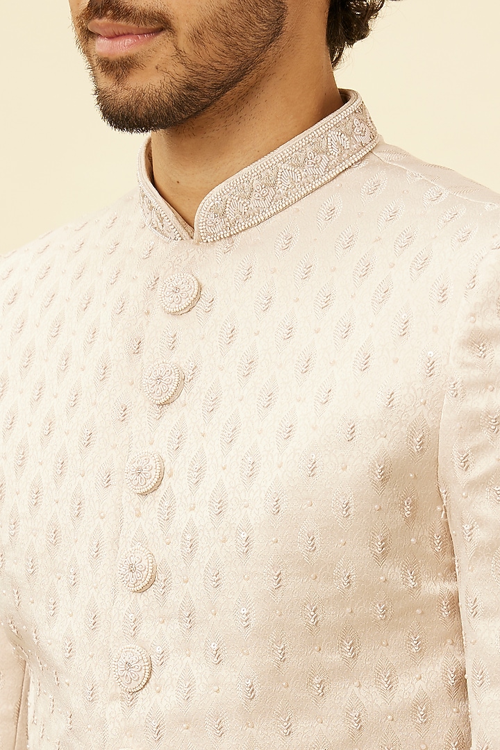 Dusty Pink Blended Rayon Embroidered Wedding Sherwani Set by Manyavar at Pernia's Pop Up Shop