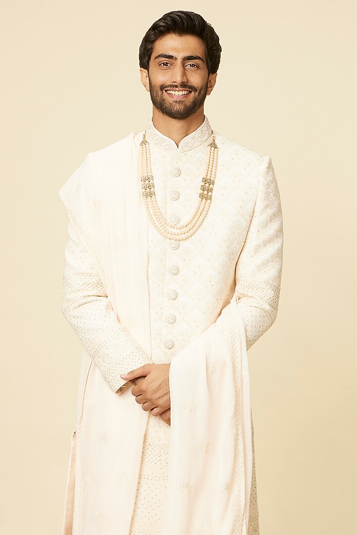 Pink Georgette Embroidered Wedding Sherwani Set by Manyavar at Pernia's Pop Up Shop