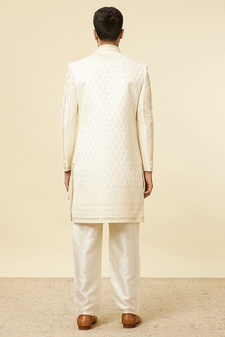 Cream Art Silk Embroidered Wedding Indowestern Set by Manyavar at Pernia's Pop Up Shop