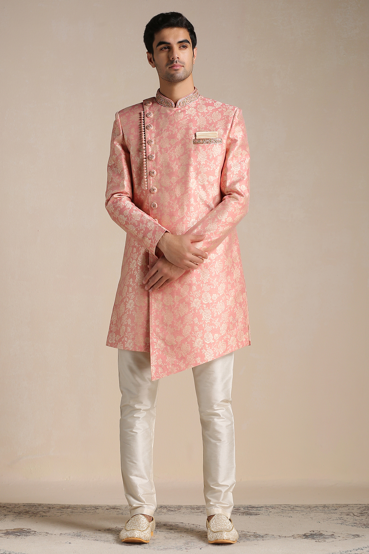 Peach Art Silk Printed Indowestern Set by Manyavar at Pernia's Pop Up Shop