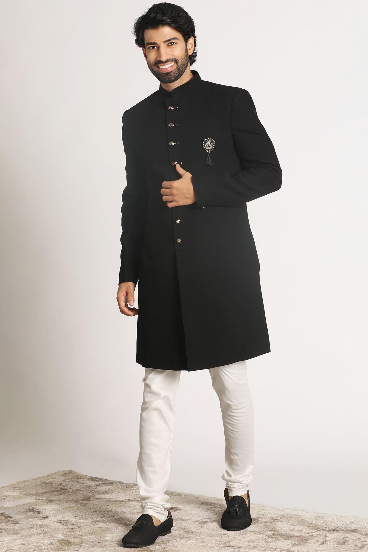 Black Knit Indowestern Set by Manyavar at Pernia's Pop Up Shop