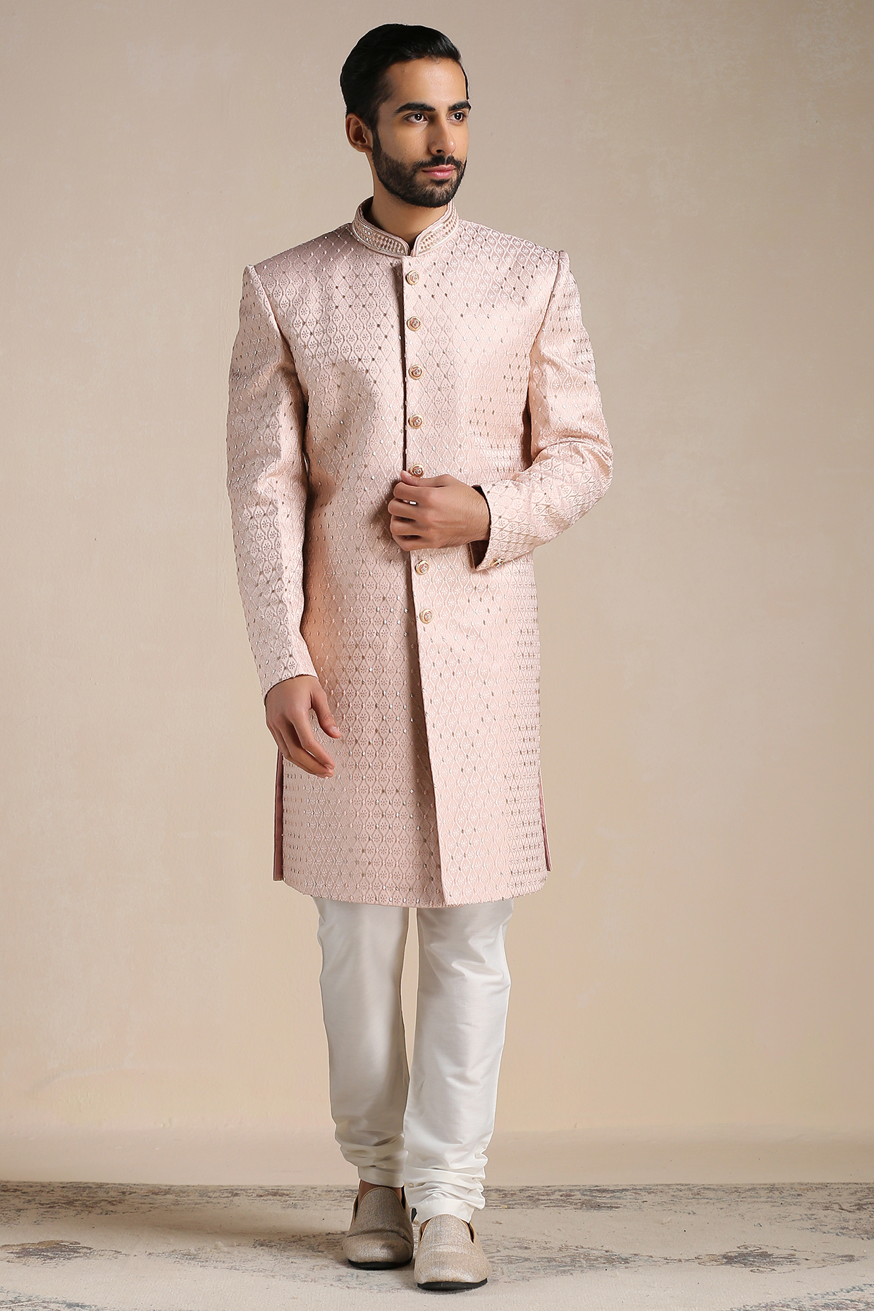 Pink Brocade Indowestern Set by Manyavar