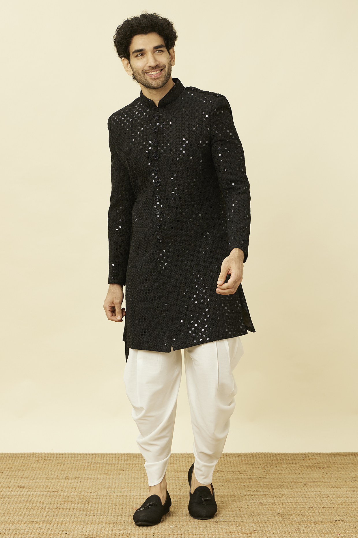 Black Viscose Indowestern Set by Manyavar at Pernia's Pop Up Shop