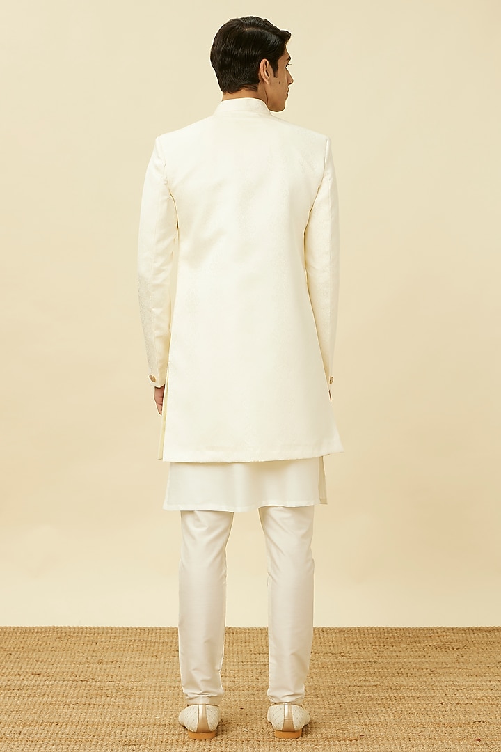 Cream Brocade Textured Indowestern Set by Manyavar at Pernia's Pop - Main Image