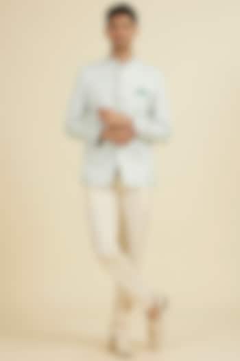 Aqua Green Brocade Jodhpuri Set by Manyavar