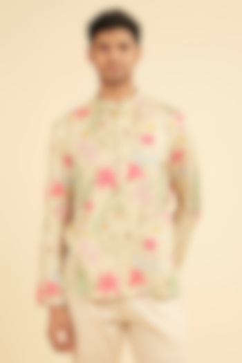 Pista Green Satin Printed Short Kurta by Manyavar