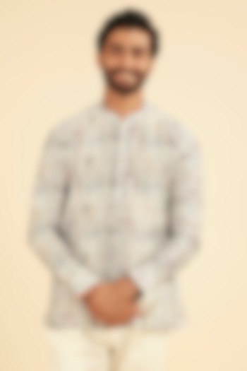 Cream Knit Printed Short Kurta by Manyavar