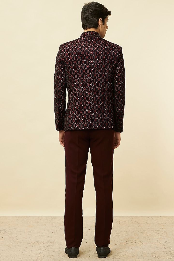 Wine & Black Velvet Sequins Work Jodhpuri Set by Manyavar at Pernia's Pop Up Shop