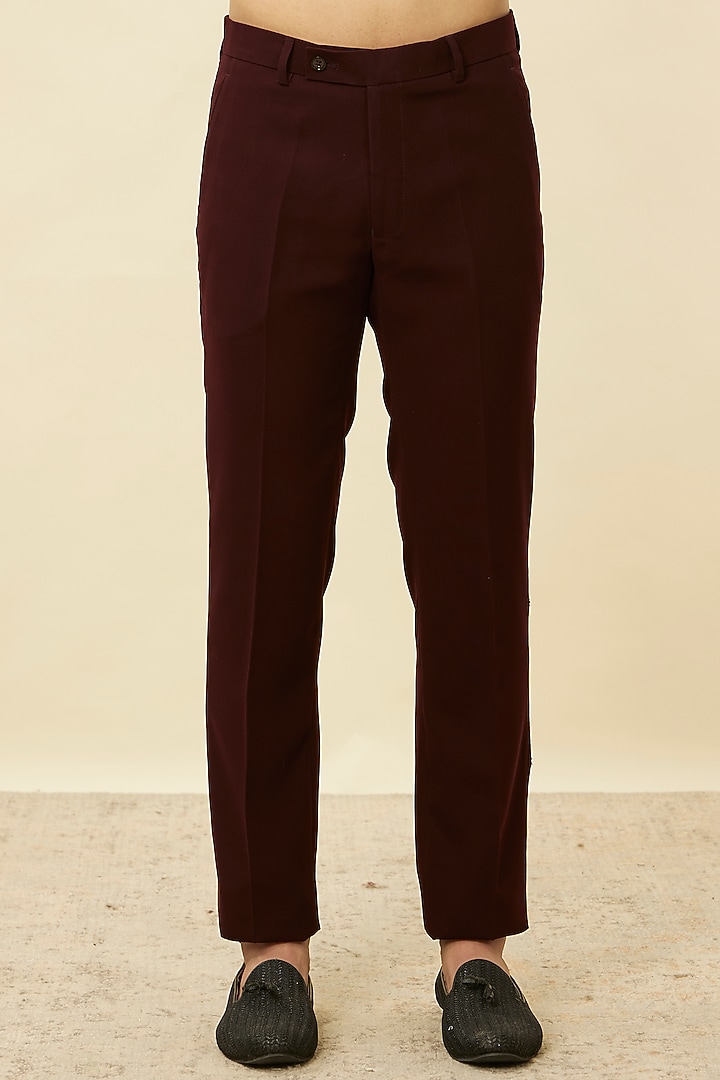 Wine & Black Velvet Sequins Work Jodhpuri Set by Manyavar at Pernia's Pop Up Shop