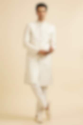 White Brocade Hand Embroidered Sherwani Set by Manyavar at Pernia's Pop Up Shop