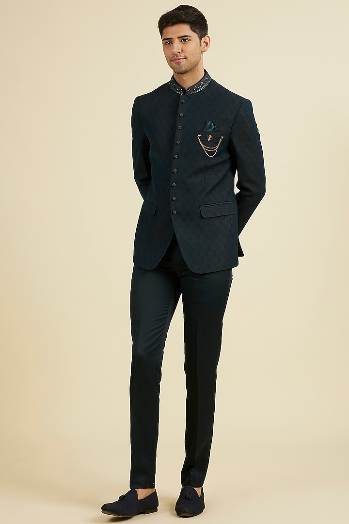 Dark Green Brocade Jodhpuri Set by Manyavar at Pernia's Pop Up Shop