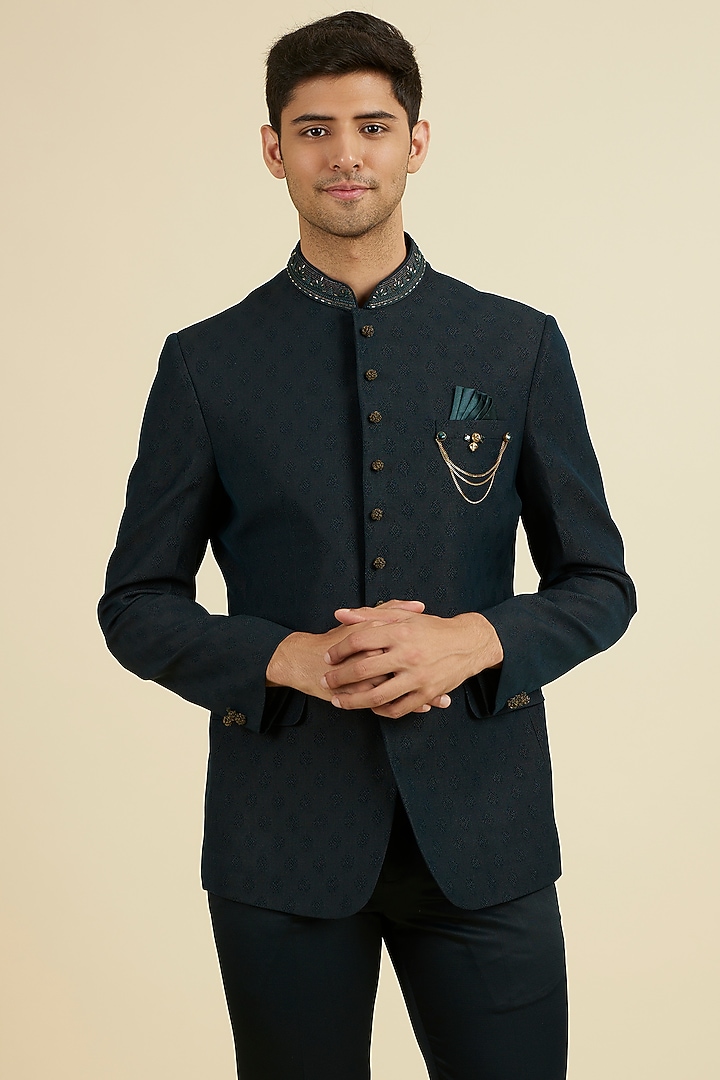 Dark Green Brocade Jodhpuri Set by Manyavar at Pernia's Pop Up Shop