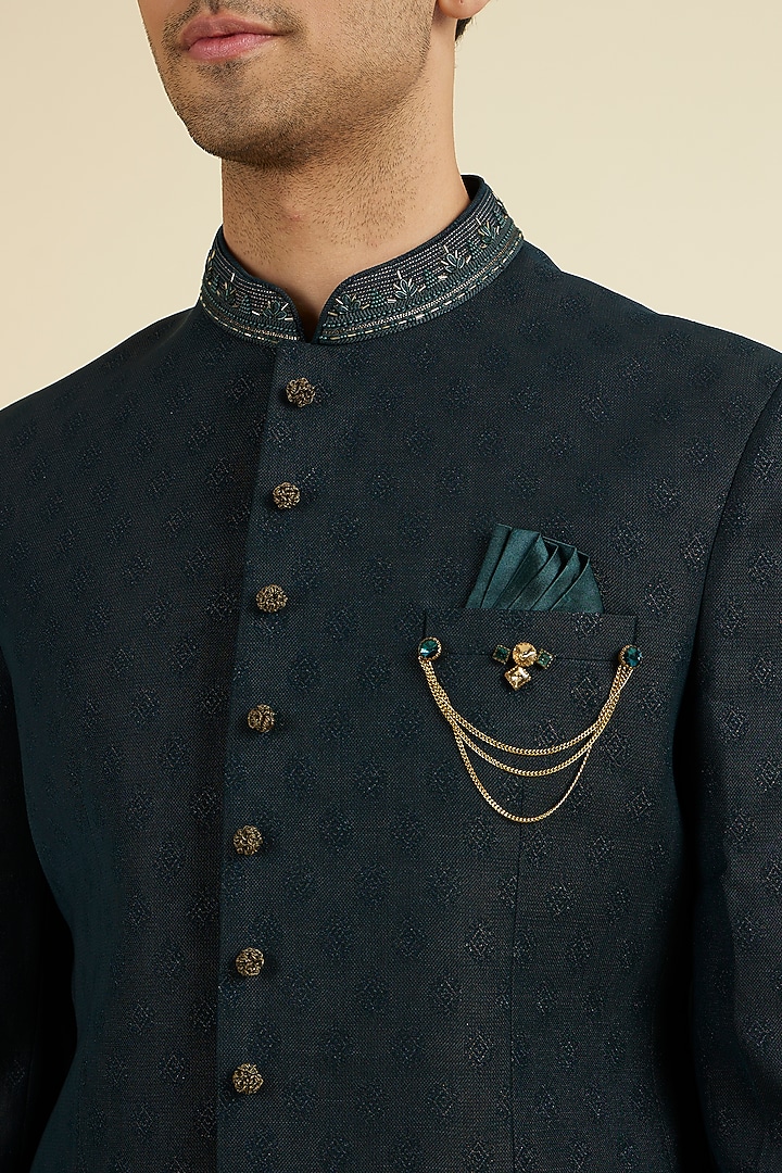 Dark Green Brocade Jodhpuri Set by Manyavar at Pernia's Pop Up Shop