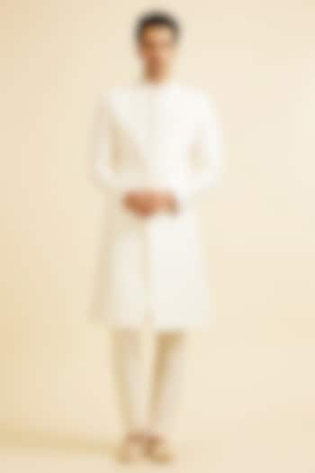 Cream Art Silk Sequins Embellished Sherwani Set by Manyavar at Pernia's Pop Up Shop