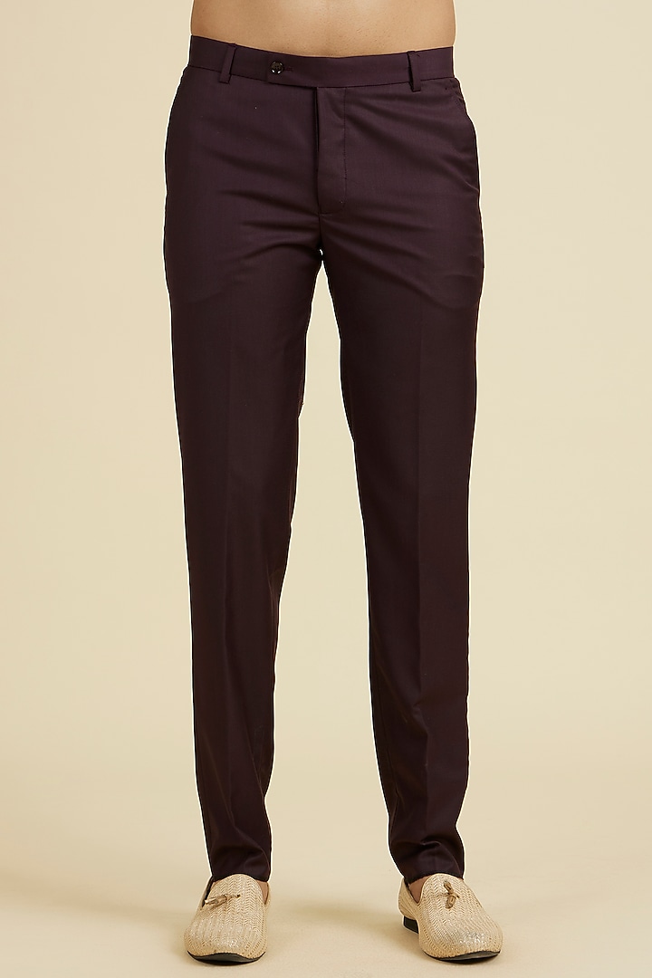 Wine Velvet Thread Embroidered Jodhpuri Set by Manyavar at Pernia's Pop Up Shop