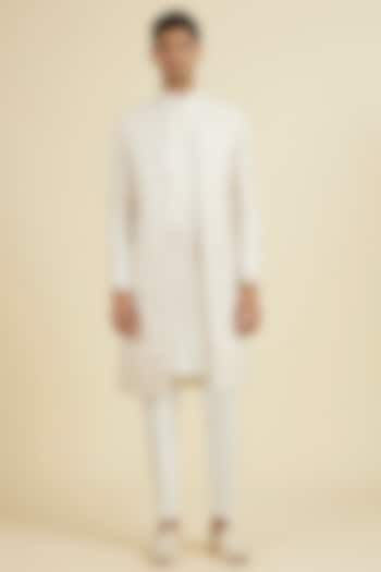 Warm White Art Silk Sequins Embroidered Sherwani Set by Manyavar