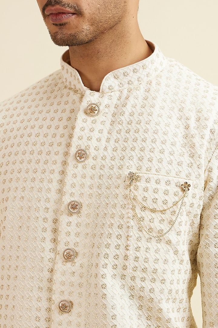 Cream Georgette Sequins Embroidered Kurta Set by Manyavar at Pernia's Pop Up Shop