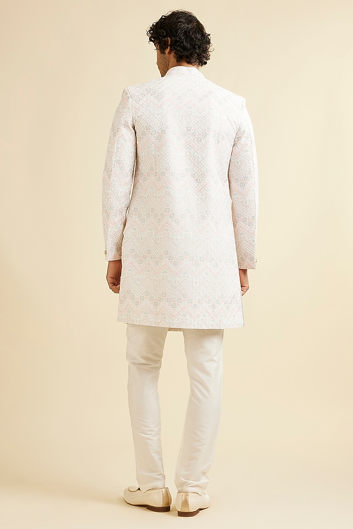 White Art Silk Sequins Embroidered Kurta Set by Manyavar at Pernia's Pop Up Shop