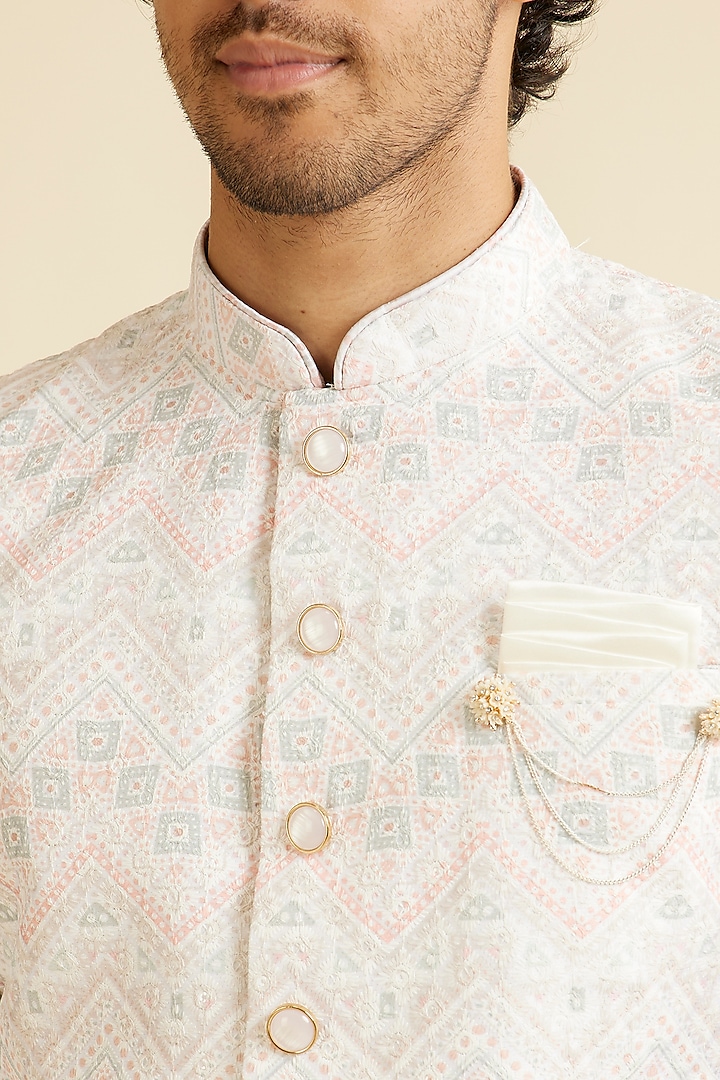 White Art Silk Sequins Embroidered Kurta Set by Manyavar at Pernia's Pop Up Shop