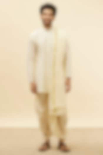 Warm White Silk & Art Silk Embroidered Kurta Set by Manyavar at Pernia's Pop Up Shop