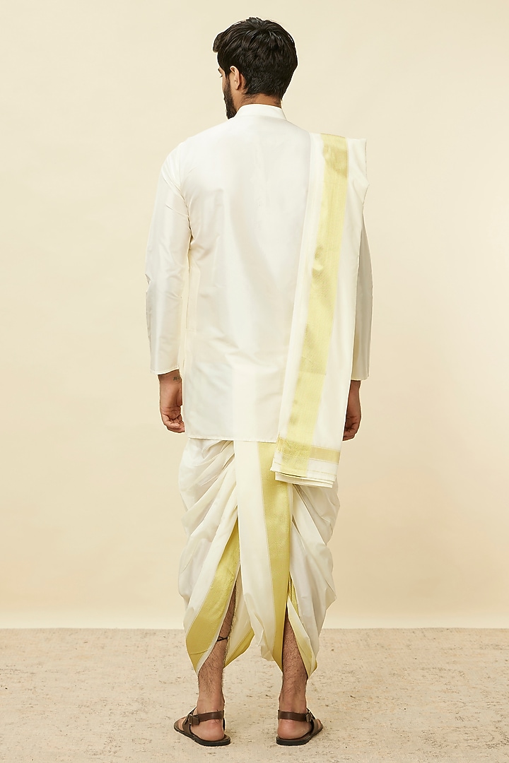 Cream Silk & Art Silk Embroidered Kurta Set by Manyavar at Pernia's Pop Up Shop