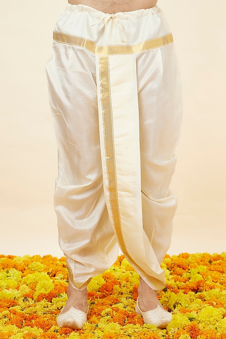 Ivory White Silk Embroidered Kurta Set by Manyavar at Pernia's Pop Up Shop