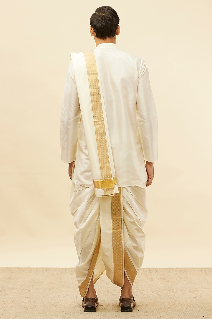 Cream Silk Embroidered Kurta Set by Manyavar at Pernia's Pop Up Shop