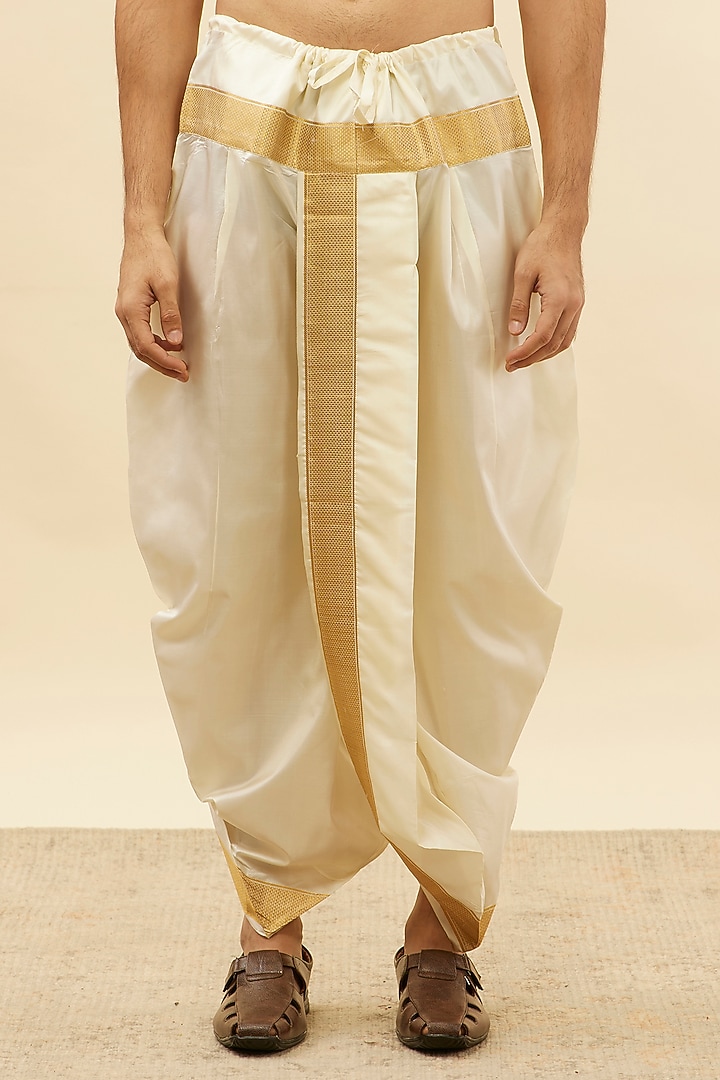 Cream Silk Embroidered Kurta Set by Manyavar at Pernia's Pop Up Shop