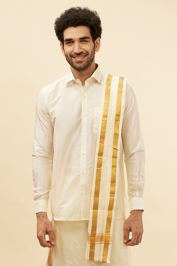 Cream Silk Veshti Set by Manyavar at Pernia's Pop Up Shop