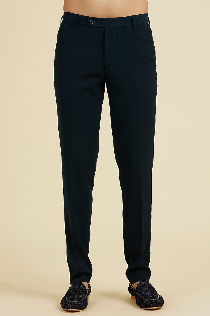 Teal Green Velvet Sequins Embroidered Jodhpuri Set by Manyavar at Pernia's Pop Up Shop