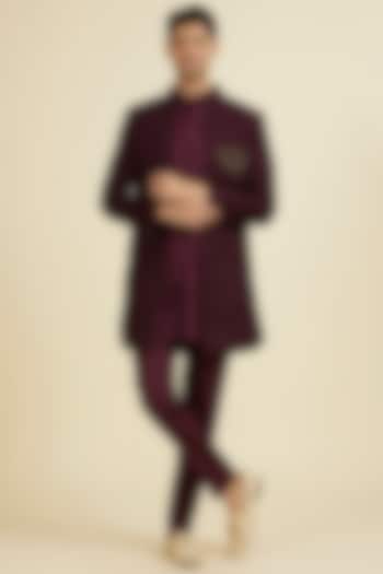 Purple Georgette Bead Embroidered Wedding Indowestern Jacket Set by Manyavar at Pernia's Pop Up Shop