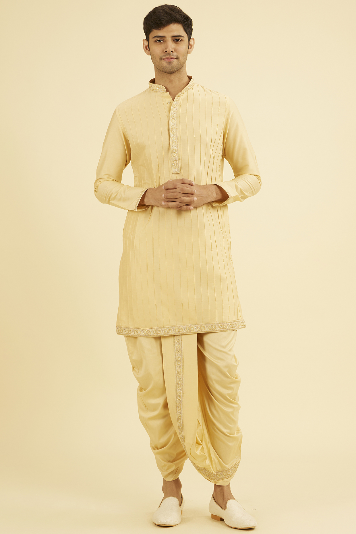 Fawn Colored Viscose Blend Kurta Set by Manyavar