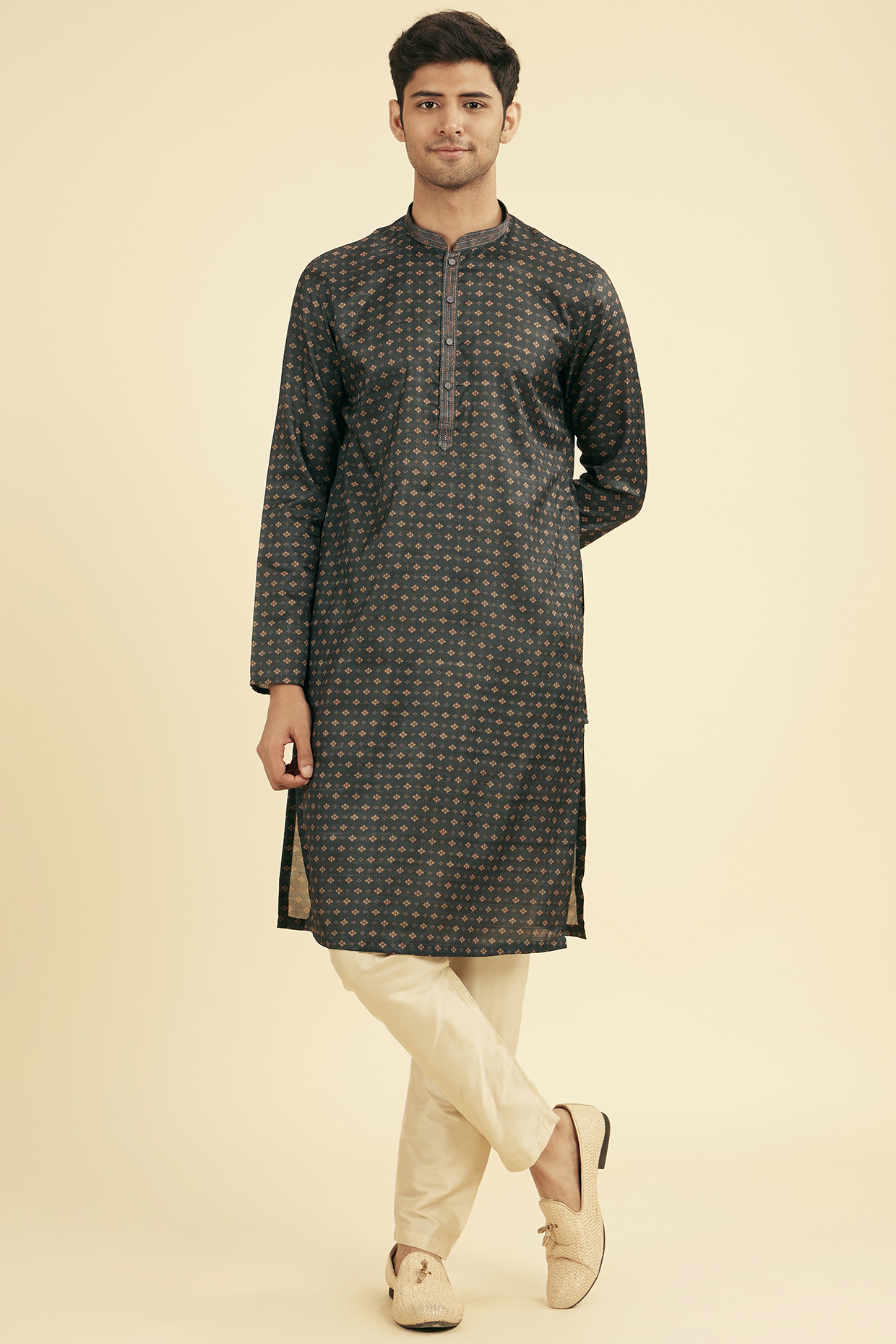 Teal Green Art Silk Kurta Set by Manyavar