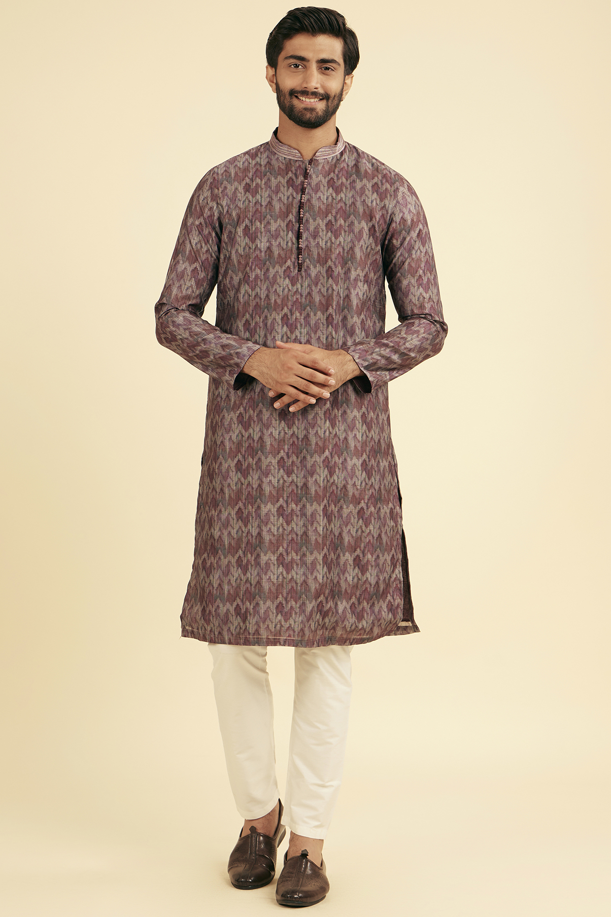 Purple Art Silk Printed Kurta Set by Manyavar