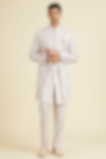 Lilac Blended Viscose Embroidered & Printed Wedding Indowestern Set by Manyavar at Pernia's Pop Up Shop