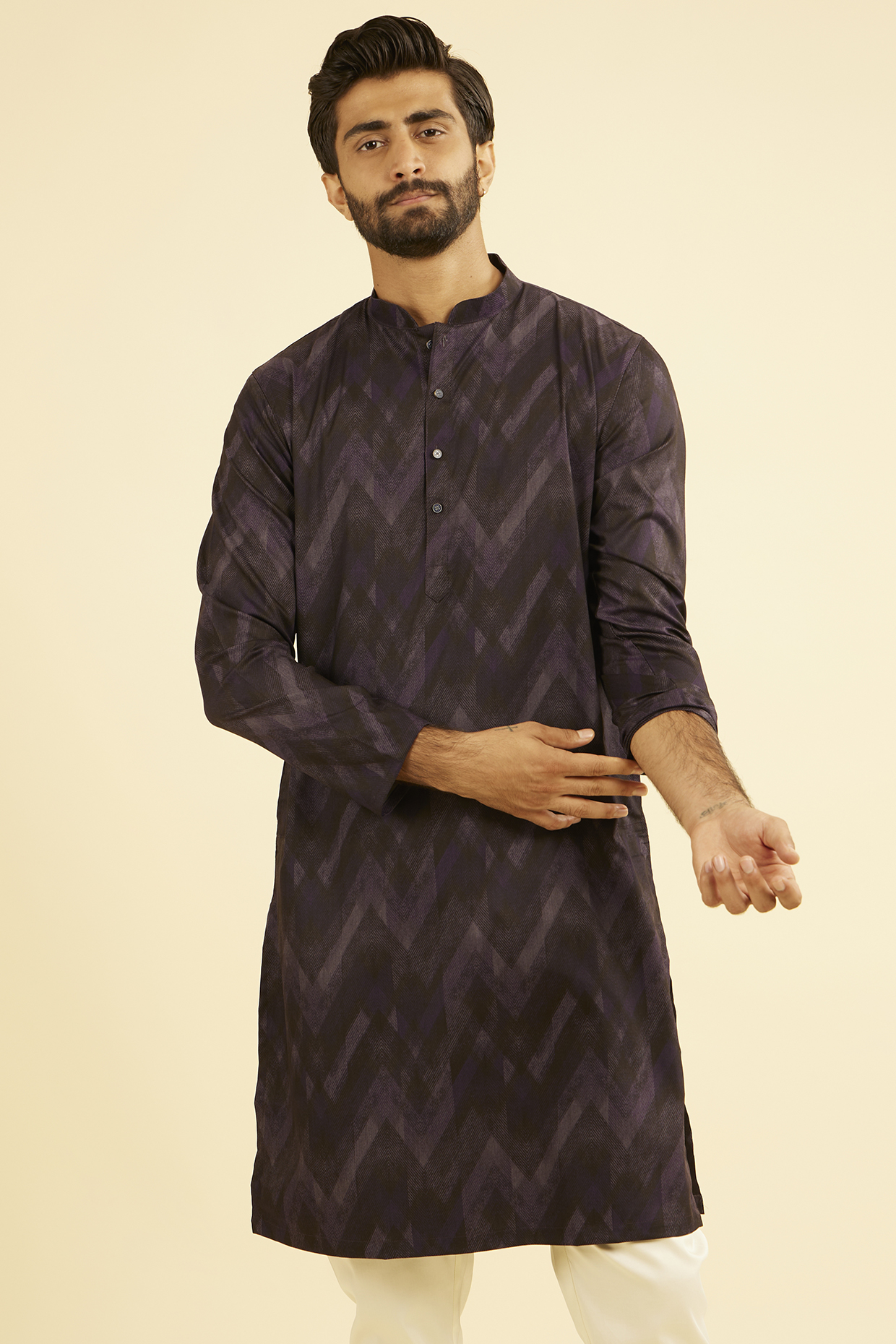 Purple Spandex Digital Printed Kurta by Manyavar