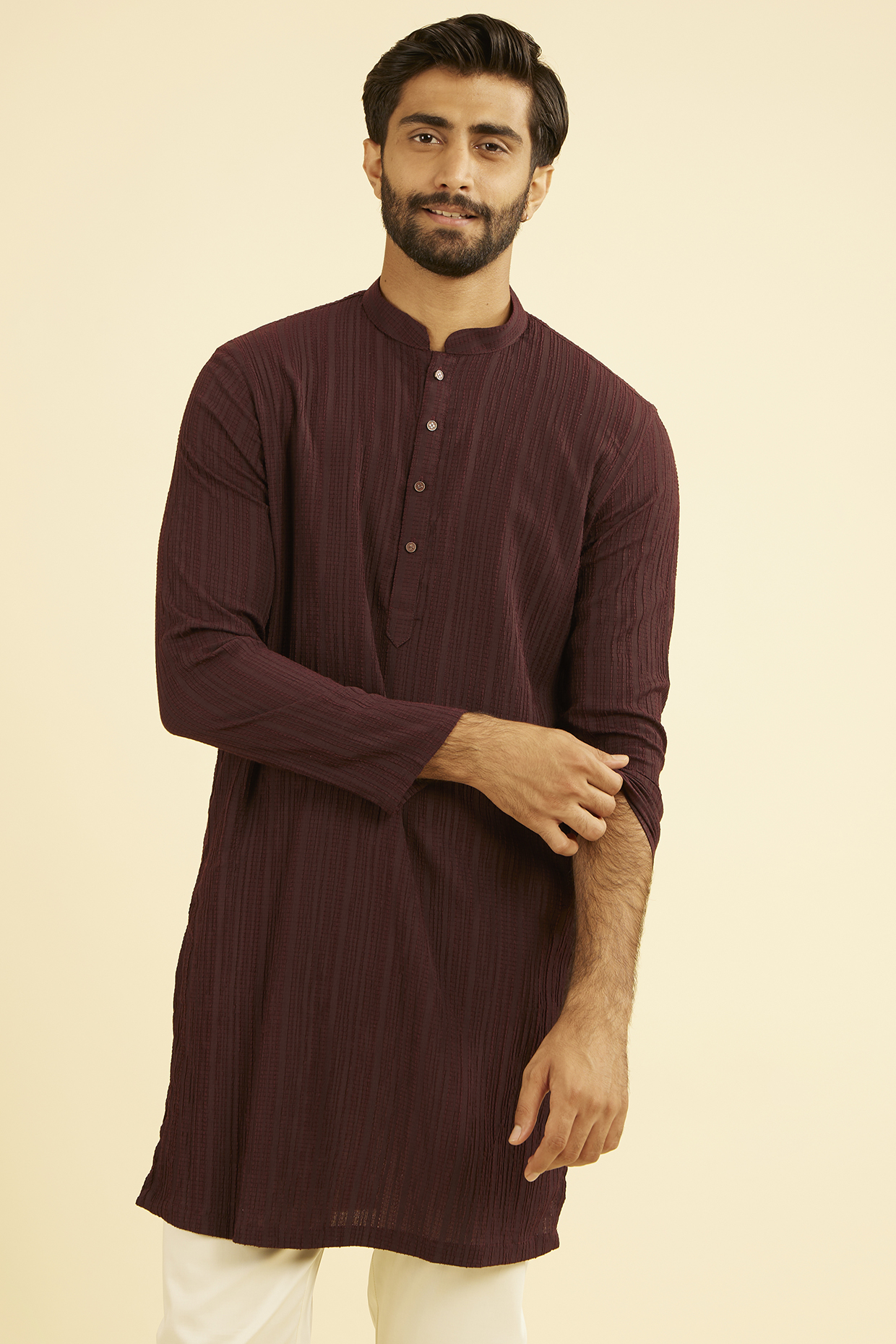 Wine Spandex Kurta by Manyavar