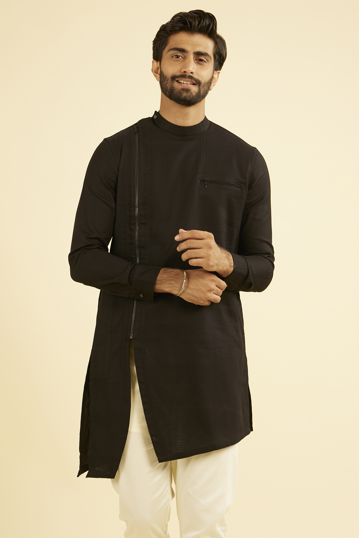 Black Cotton Kurta by Manyavar
