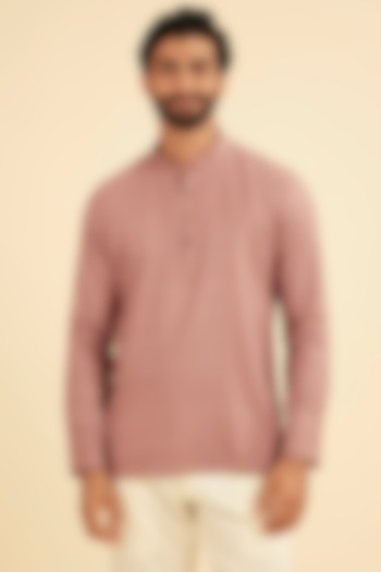 Dusty Pink Viscose Blend Self-Textured Short Kurta by Manyavar