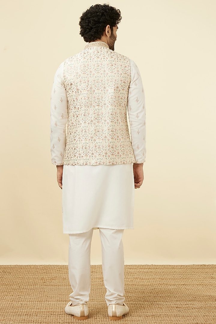 Cream Art Silk Floral Printed Bundi Jacket by Manyavar at Pernia's Pop Up Shop