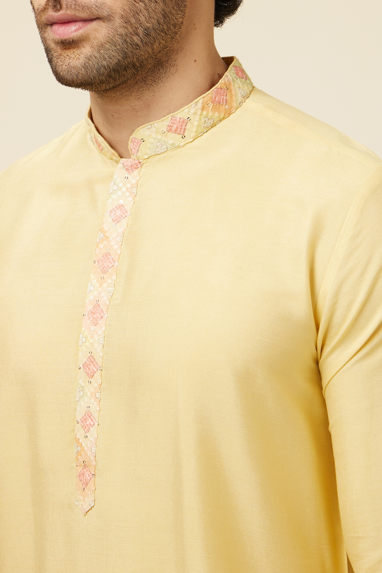 Lemon Yellow Georgette Bundi Jacket Set by Manyavar at Pernia s Pop Up Shop 2024